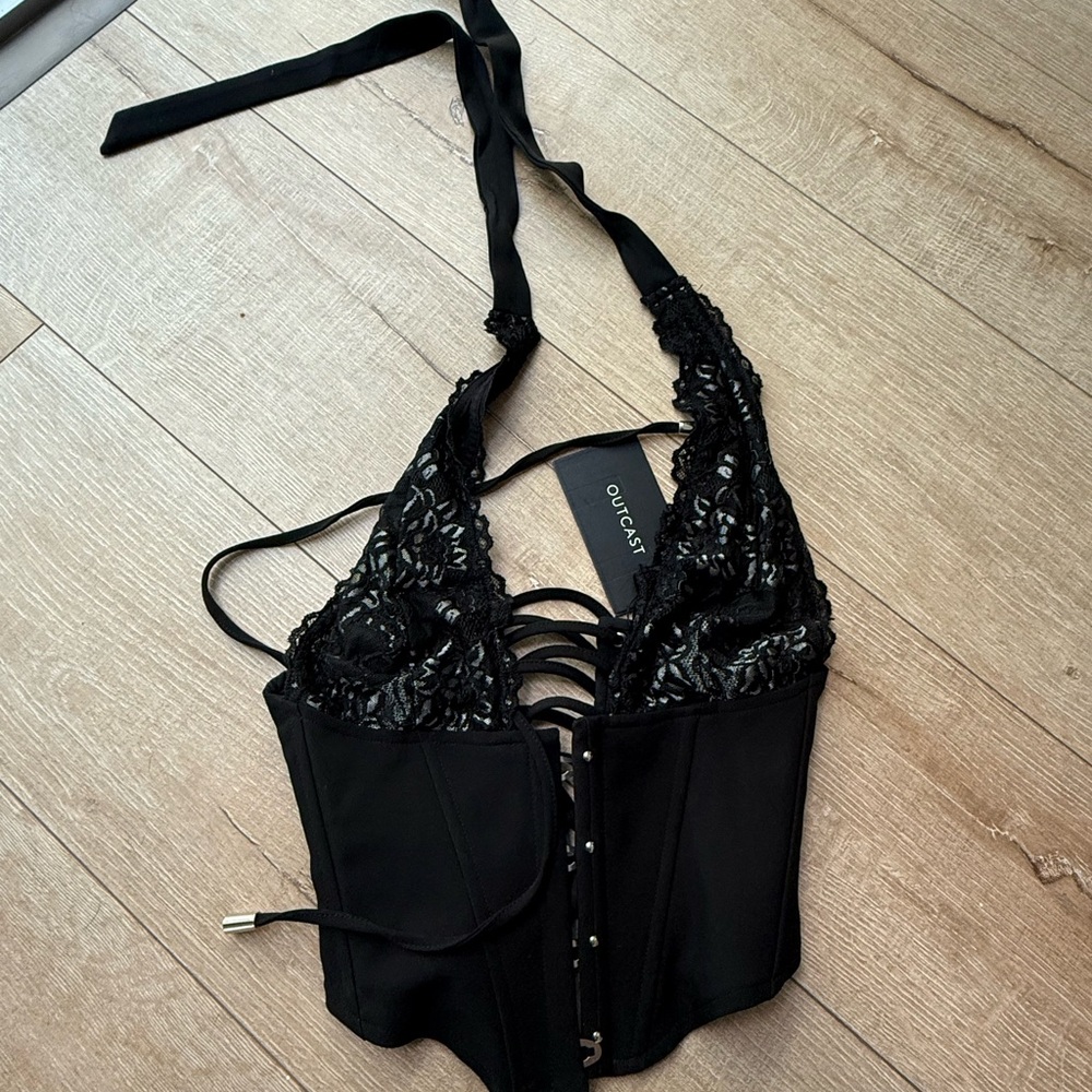 Outcast Black Lace-Up Crop Top